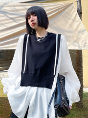 Puff Sleeves Split-Joint Knitted Top