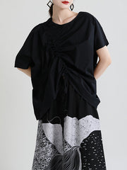Irregular Drawstring Simple Loose Thin T-Shirt