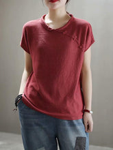 Vintage Oblique Buckle Knit Stand Collar T-Shirt