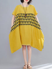 Loose Geometric Splicing Print Cropped Dress