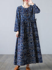 Retro Printed Stitching Loose Maxi Dress