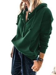 Casual Hooded Drawstring Button Hoodie