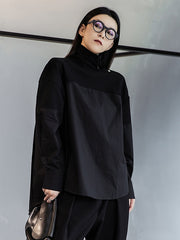 Loose High Neck Stitching Mid-Length Shirt