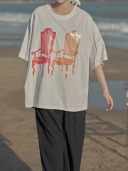 Women Casual Loose Print Short Sleeve T-Shirt