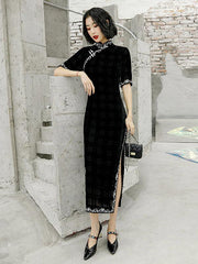 Vintage Double-Layer Velvet Long Cheongsams