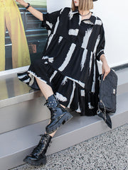 Roomy Short Sleeves Contrast Color Falbala Polo Midi Dresses