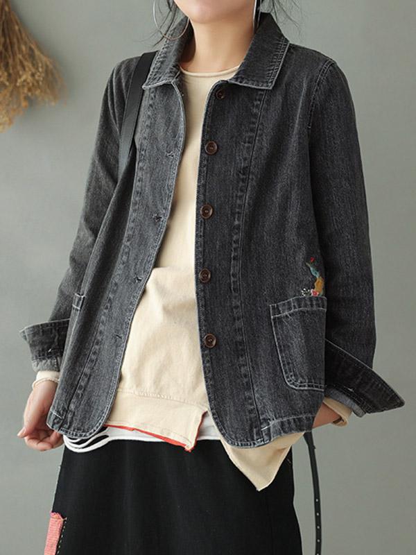 Vintage Embroidered Jean Lapel Outwear