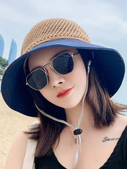 Women Foldable Sunscreen Hollow Beach Knitted Hat