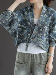 Vintage Print Bat Long Sleeve Loose Button Casual Jacket