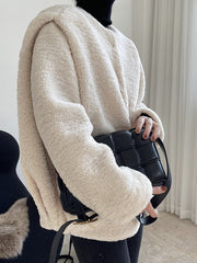 Women Loose Round Neck Solid Color Casual Coat