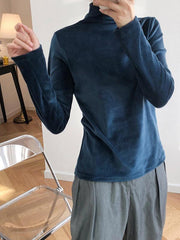 Velvet Half Turtleneck Long Sleeve Shirt