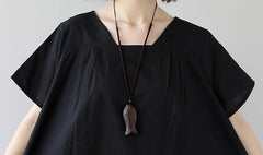 Women Square Neck Short Sleeve Loose Stitching Dress