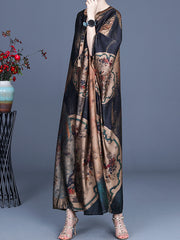 Retro Print Stitching Irregular Dress