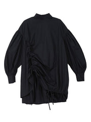 Drawstring Cropped Loose Stand Collar Shirt