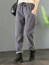 Loose Solid Color Drawstring Corduroy Pants