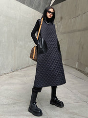 Women Round Neck Thick Solid Color Sleeveless Dress