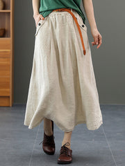 Retro High Waist Solid Color Loose Casual Skirt