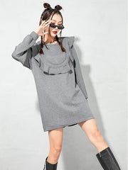 Loose Splicing Solid Color Mini Dress