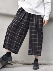 Pleated Plaid Loose Pants