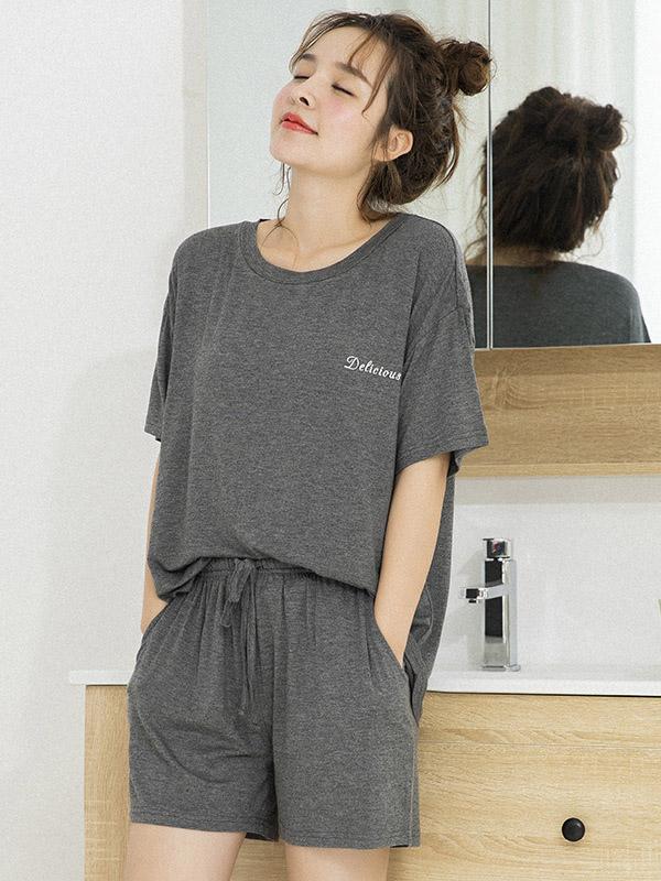 Comfortable Two-Pieces Short Sleeves Solid Pajama