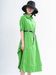 Loose Solid Color Cropped Split-Side Pleated Dress