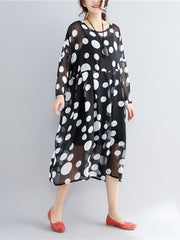 Polka dot Round-neck Plus Size Two-pieces Midi Dress