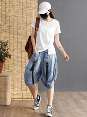 Artistic Retro Drawstring Elasticity Waist Shorts