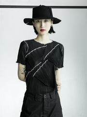 Round Neck Irregular Stitching Slim Short-Sleeved T-Shirt Tops