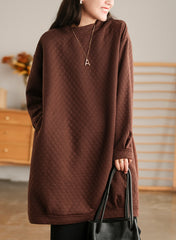 Plaid Threaded Collar Solid Color Sweatshirt