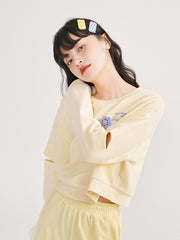 Designed Solid Long Sleeve Short Sweatshirt