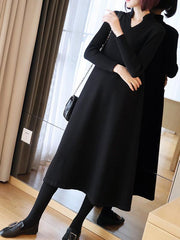 Plain V-Neck Knitting Midi Dress