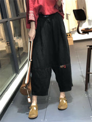 Women Solid Color Patch Stitching Loose Casual Pants