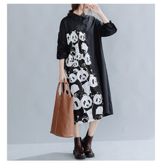 Women Retro Print Stitching Dress