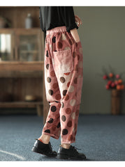 Retro Polka Dot Velvet Elastic Waist Harem Pants
