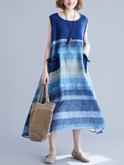 Sleeveless Printed Stitching Loose Casual Dress