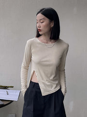 Casual Solid Color Hem Breasted Top T-Shirt