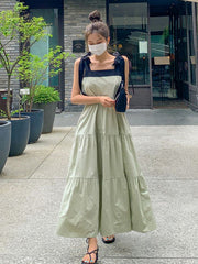 Square Collar Wash Water Denim Dress