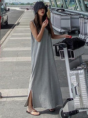 Gray Backless Sleeveless Split-side Long T-shirt Dress