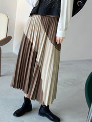 Women Color Block High Waist Irregular Skirt