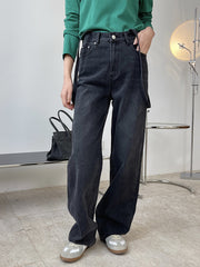 Retro Street Straight High Waist  Overalls Denim Pants
