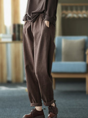 Women Retro Solid Color Casual Pants