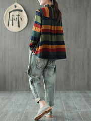 Loose Colorful Stripe A-line Shirt