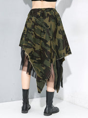 Irregular Clipping Roomy Camouflage Fringed Gauze Streamer Skirts