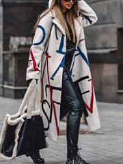 Casual Irregular Printed Lapel Midi Outerwear