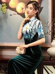 Floral Velvet Improved Long Cheongsams
