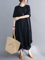 Loose Striped Split-Joint Thin Drawstring Long Dress