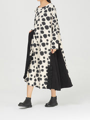Polka-Dot Split-Joint Long Sleeves Midi Dress