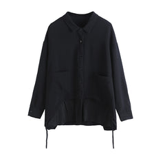 Women Lapel Solid Color Casual Irregular Shirt
