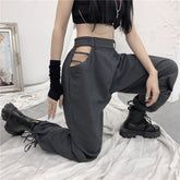 Retro Open Waist Hollow High Waist Casual Pants