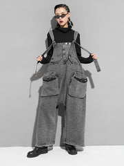 Washed Denim Overalls Suspenders Loose Denim Pants